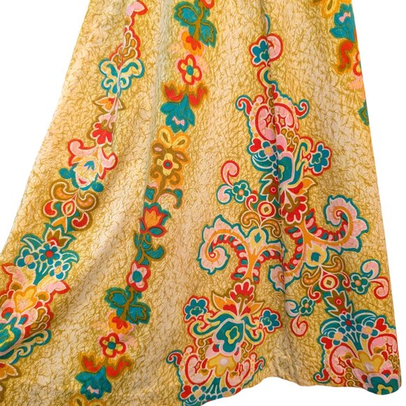 Vintage Malihini Hawaii Womens Sz M/L? Yellow Gold Floral Bow Aloha Midi Dress - Picture 7 of 11